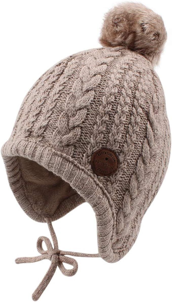 Bamery Crochet Baby Beanie Earflaps Toddler Girl Boy Knit Infant Hats Warm Cap Lined Polyester | Amazon (US)