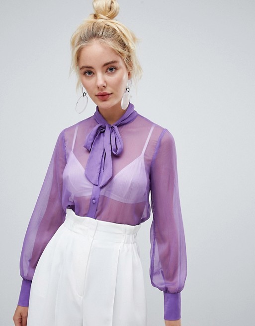 Fashion Union sheer tie neck shirt | ASOS US