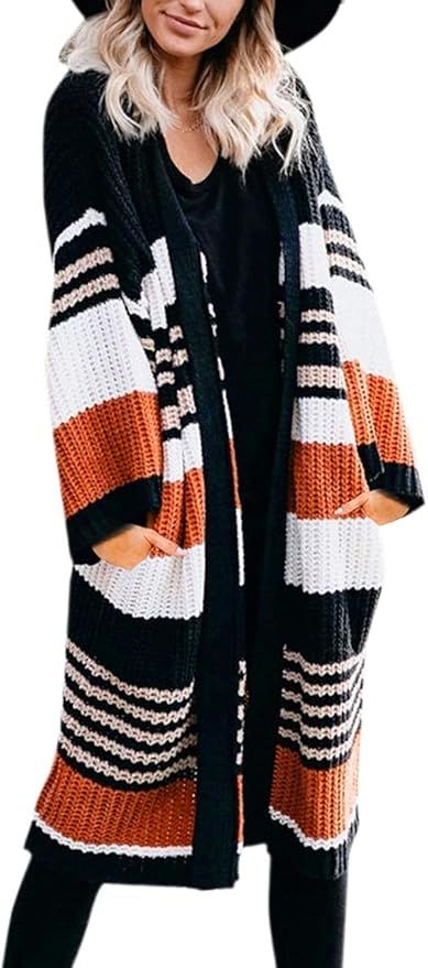 Jayscreate Women's Striped Colorblock Cardigan Oversized Long Sleeve Cardigan Sweater for Women O... | Amazon (US)