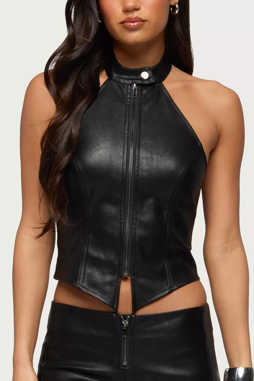Edikted Diana Zip Up Faux Leather Halter Top | Urban Outfitters (US and RoW)