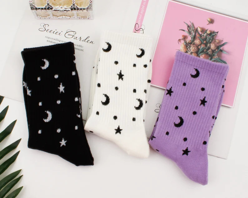 Women Socksstar Socksmoon Sockscotton Sockscasual Socksgift Socksadult Socks personalized Socksmu... | Etsy (US)
