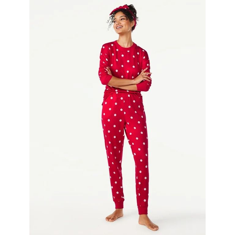 Joyspun Women's Long Sleeve Tee and Joggers Sleep Set with Headband, 3-Piece Pajama Set, Sizes S-... | Walmart (US)