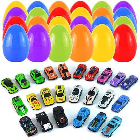 JOYIN 24 Die-cast Cars Filled Easter Eggs, 3.2" Bright Colorful Prefilled Plastic Easter Eggs for Ea | Amazon (US)