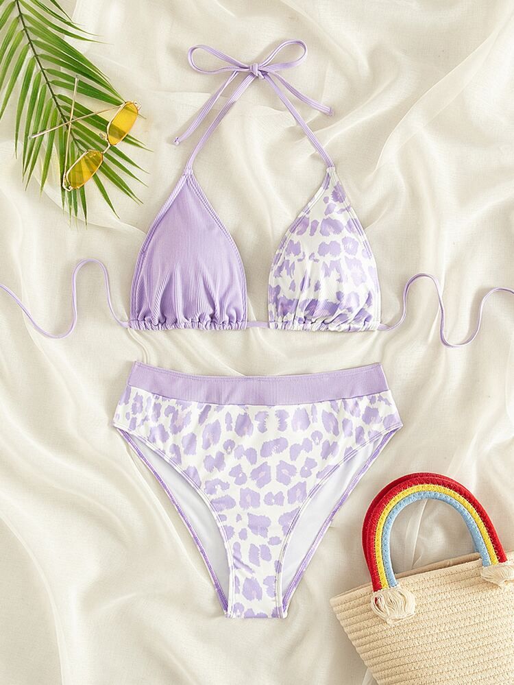 New
     
      Plus Leopard Print Tie Back Triangle High Waist Bikini Swimsuit | SHEIN