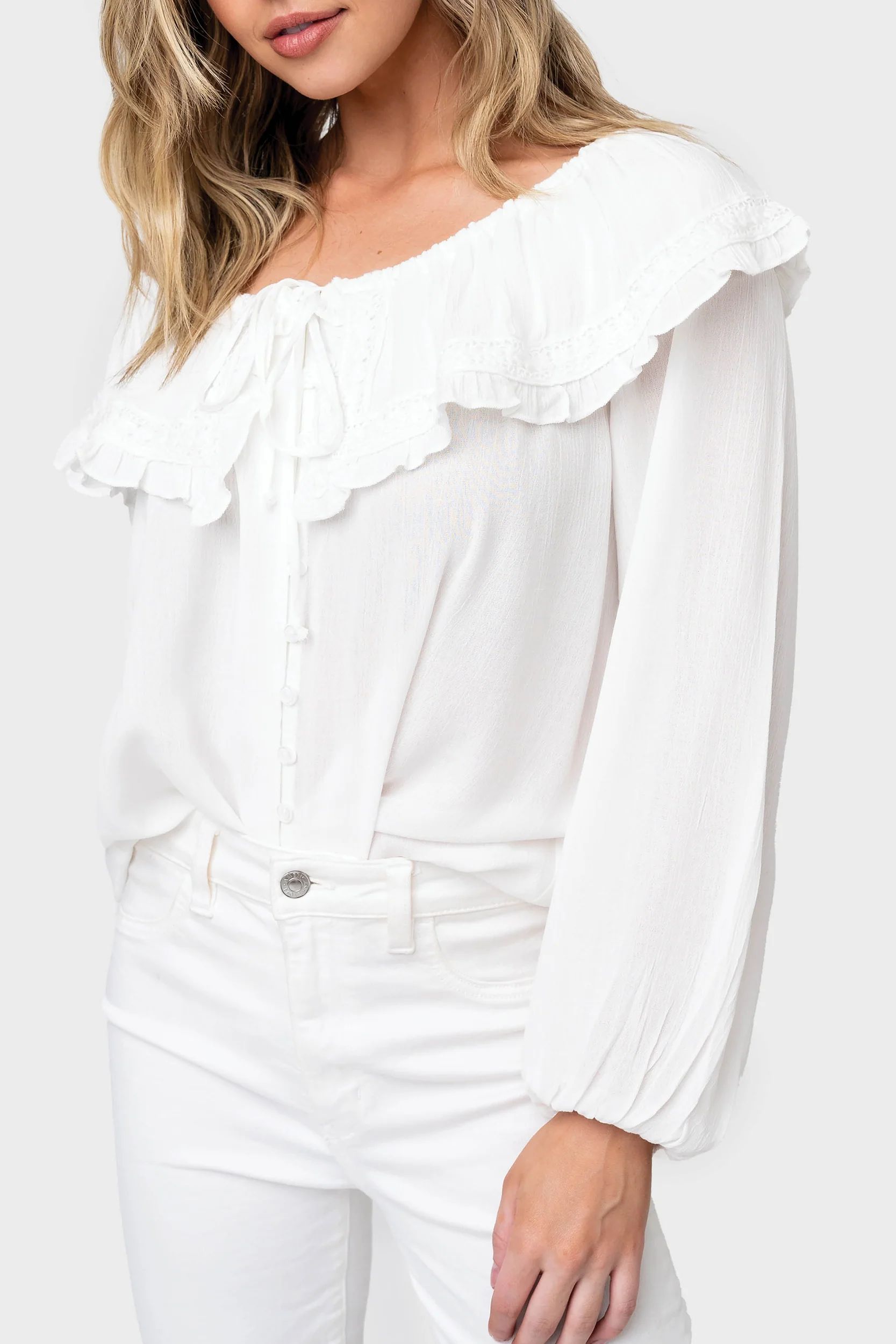 Trimmed Collar Button Front Blouse | Gibson