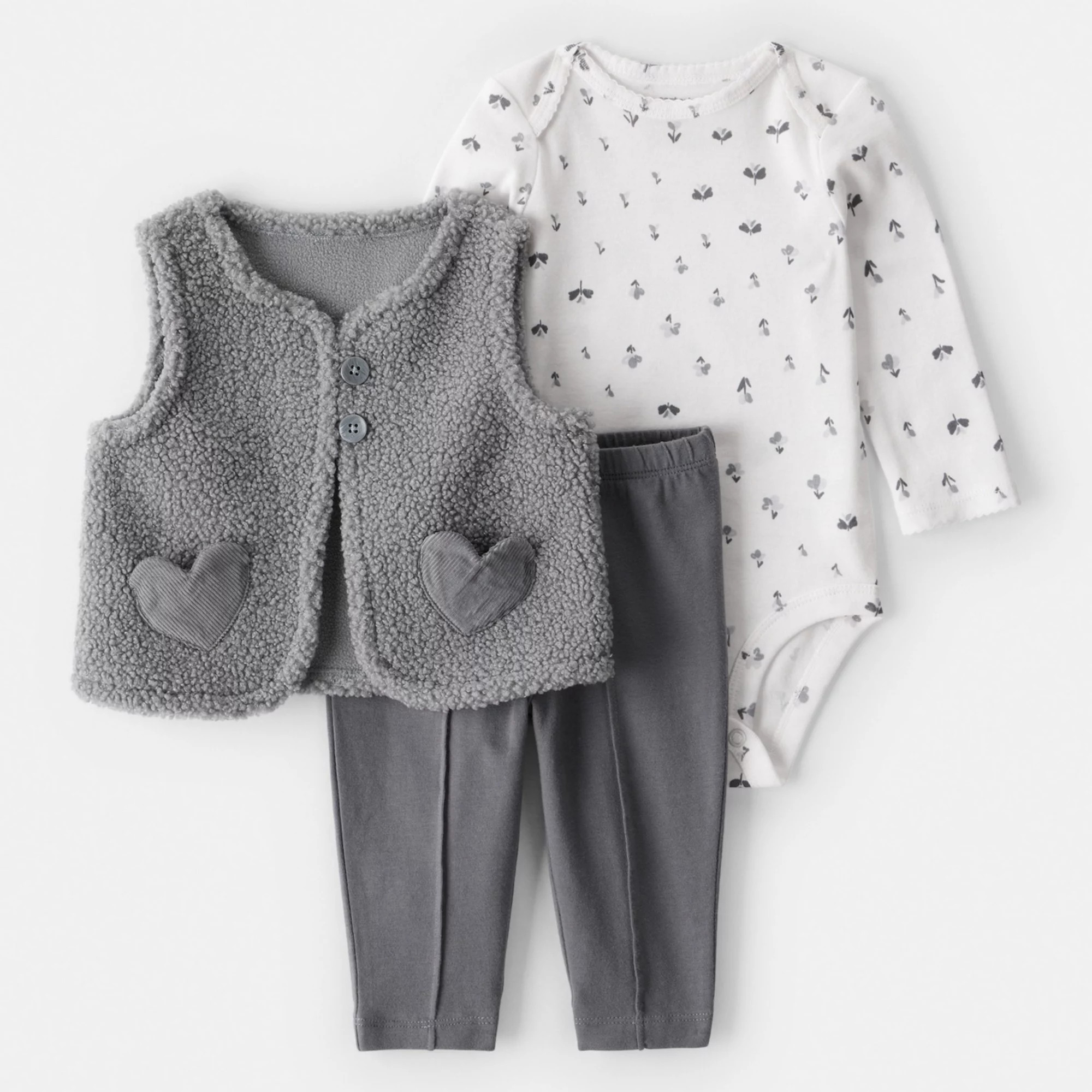 Baby Girl Carter's 3-pc. Fleece Vest, Long Sleeve Bodysuit & Leggings Set | Kohl's