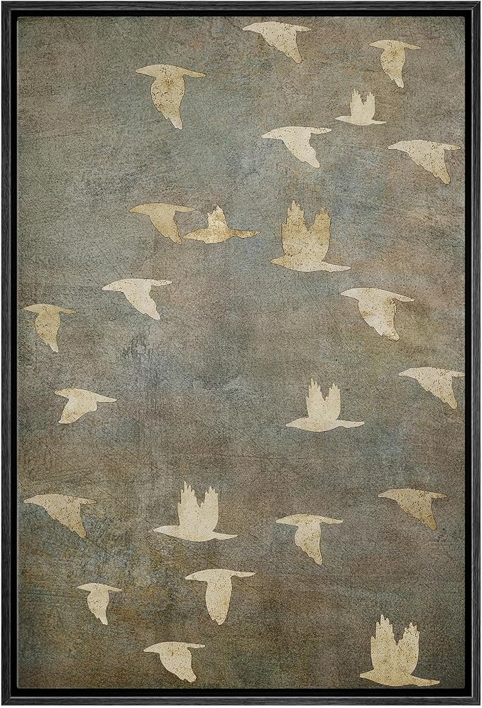 NWT Framed Canvas Print Wall Art Grunge Gold Flying Bird Collage Nature Wilderness Illustrations ... | Amazon (US)