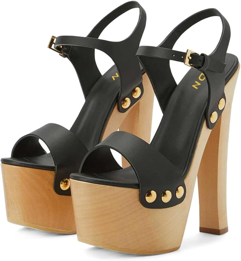 YDN Women's Platform Heeled Sandals Open Round Toe Chunky High Heels Backless Ankle Strap Sexy Ca... | Amazon (US)
