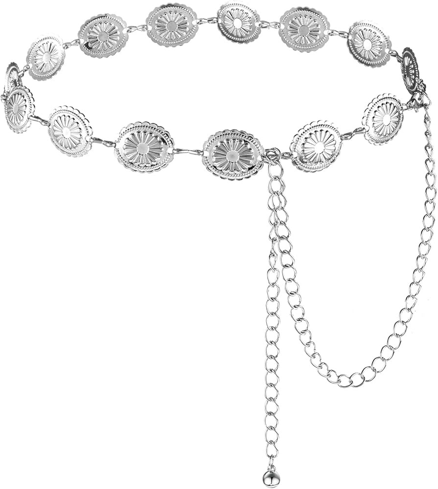 Western Oval Concho Chain Belt for Women Western Chain Belt Belt Adjustable Womens Metal Waist Ch... | Amazon (US)