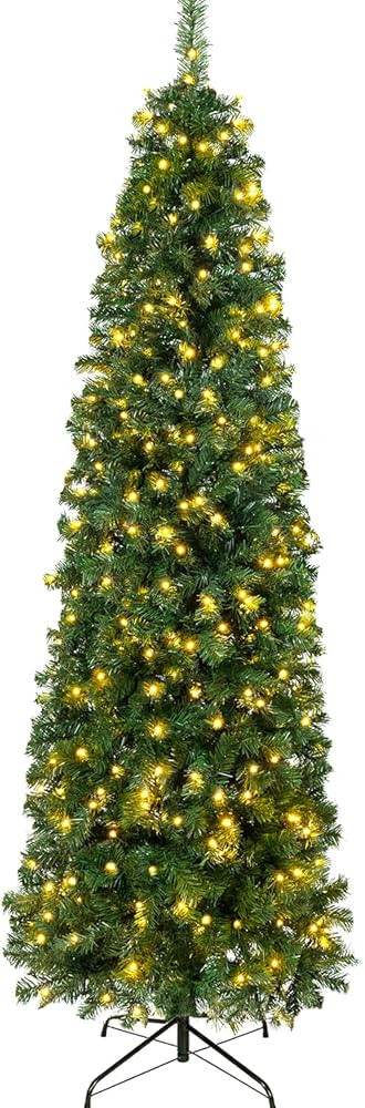 7d24hcare 7.5ft Pre-Lit Pencil Christmas Tree, Artificial Skinny Christmas Tree W/Metal Hinges & ... | Amazon (US)