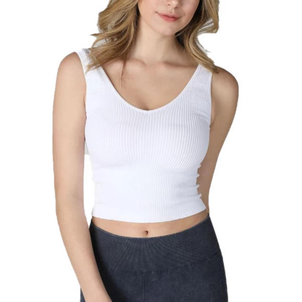 Women's NikiBiki Ribbed Crop V-Neck Tank Top One Size White | Scheels