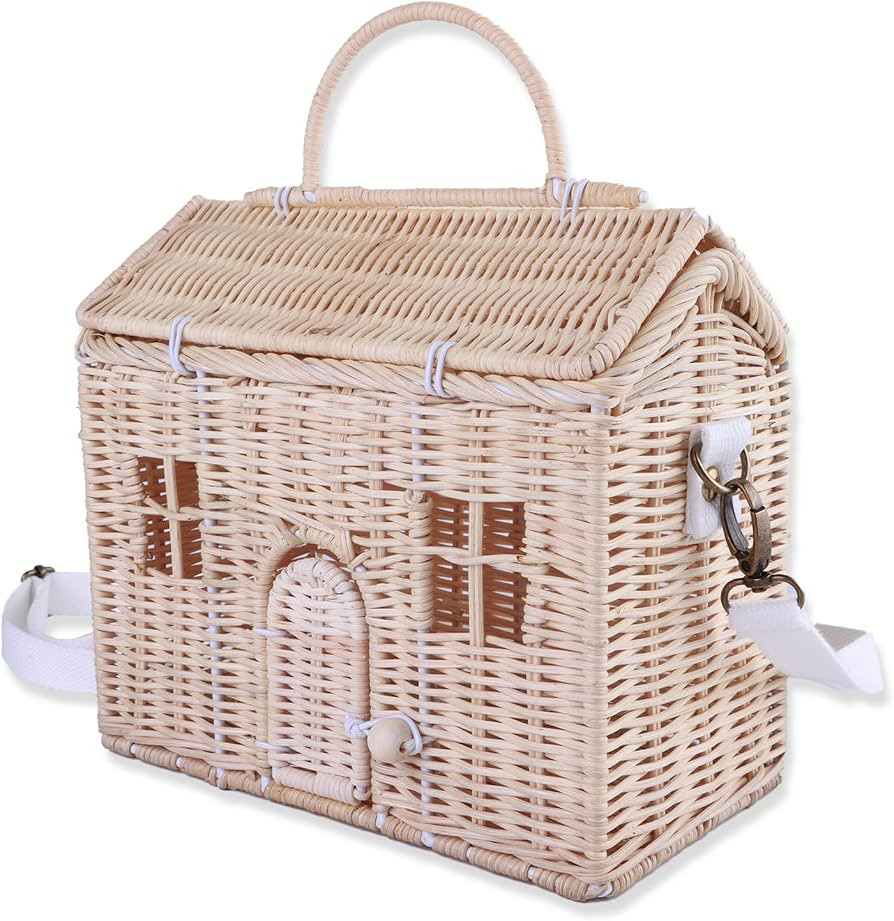 Handwoven Rattan House Storage Basket \u2013 Multi-Use Organizer with Handle & Strap, 23x20x15cm ... | Amazon (US)