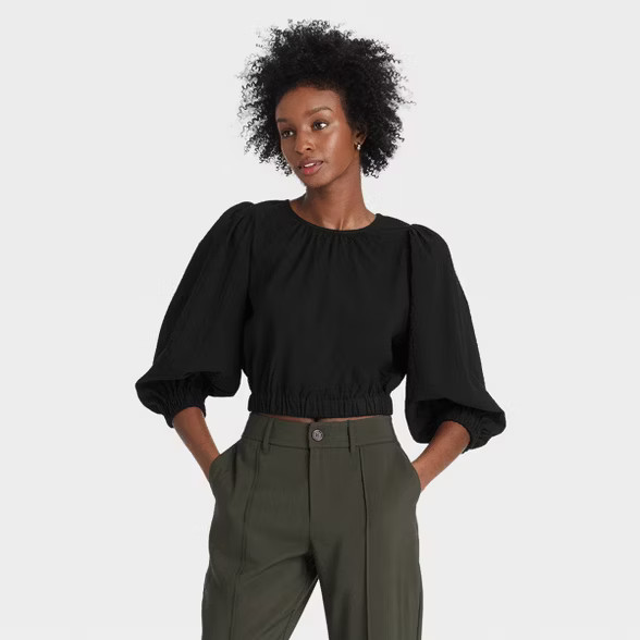 Women's 3/4 Sleeve Bubble Hem Top - A New Day™ | Target