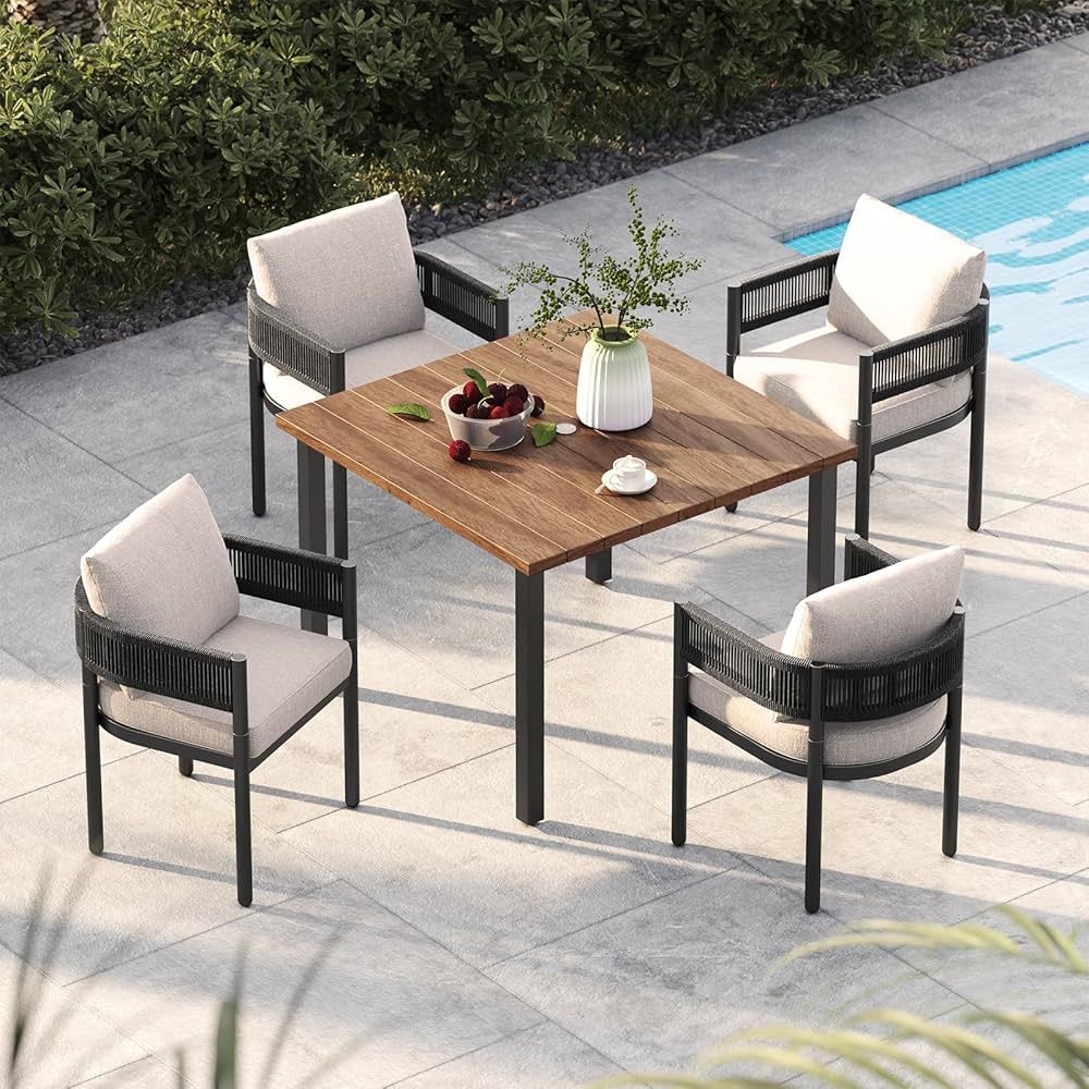 Grand patio 5-Piece Outdoor Dining Set for 4, 4 Steel Woven Wicker Fixed Patio Chairs with Thicke... | Amazon (US)