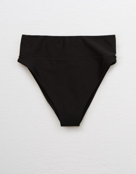 Aerie High Cut Cheeky Bikini Bottom Women's True Black XS | American Eagle Outfitters (US & CA)
