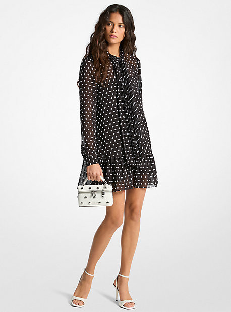 Polka Dot Print Georgette Tie-Neck Dress | Michael Kors US