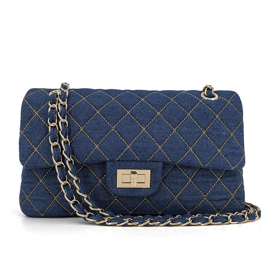 Quilted Denim Crossbody Bags for Women, Chain Strap Shoulder Bags, Classic Medium Double Flap Pur... | Amazon (US)