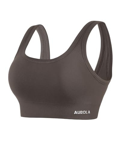 AUROLA Power Sports Bra for Women - Push Up Workout Bra, Square Neck, Yoga Bra, Padded Low Impact Gym Bra Crop Top, Chestnut Brown, S | Amazon (US)
