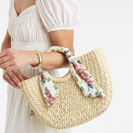 Sanderson Ribbon Wrapped Straw Bag | Mark and Graham