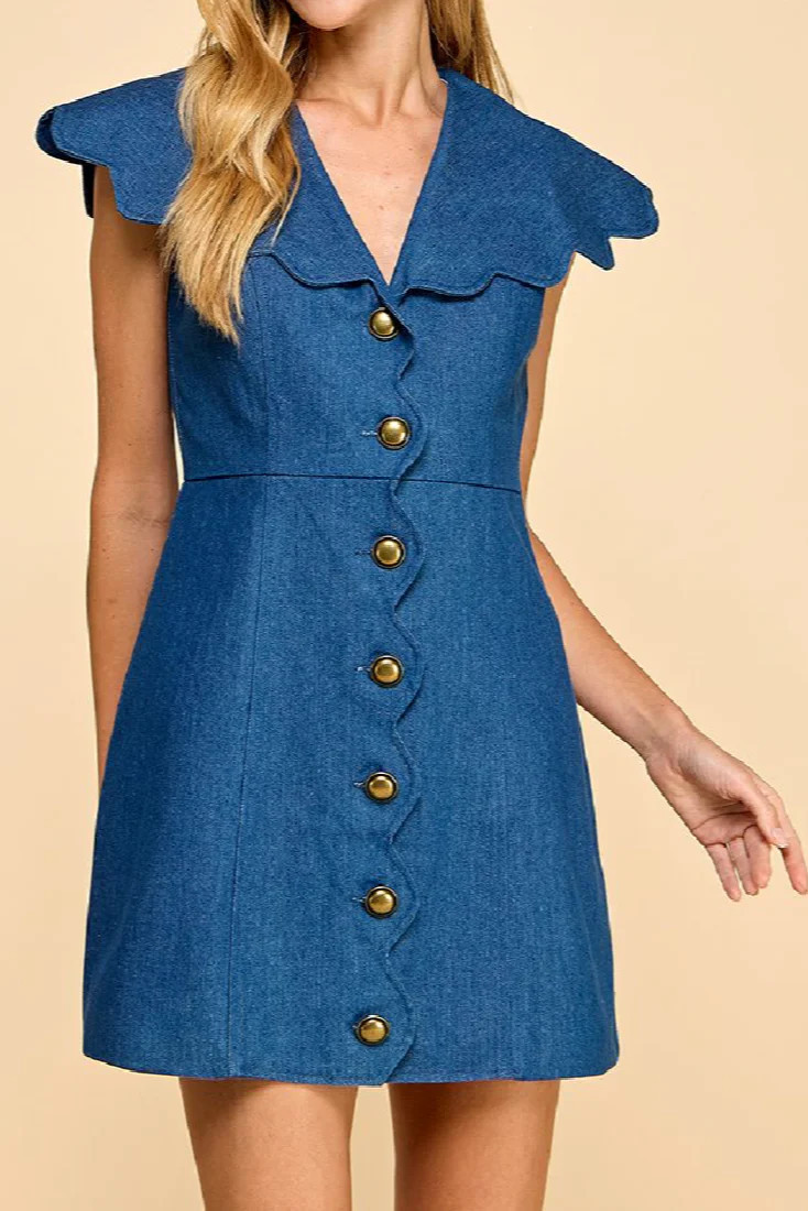 Stephanie Denim Scalloped Button-Up Dress | MTT Collective
