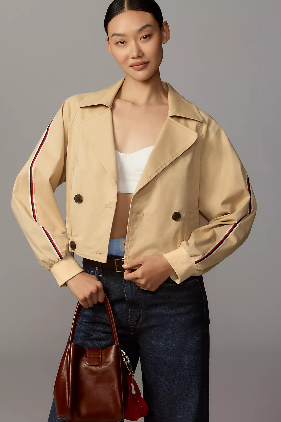 Maeve Double-Breasted Cropped Trench Coat | Anthropologie (US)