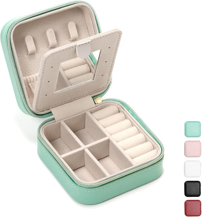 Jewelry Case with Mirror, Small Travel Jewelry Organizer, Portable Mini Storage Box for Rings, Ea... | Amazon (US)