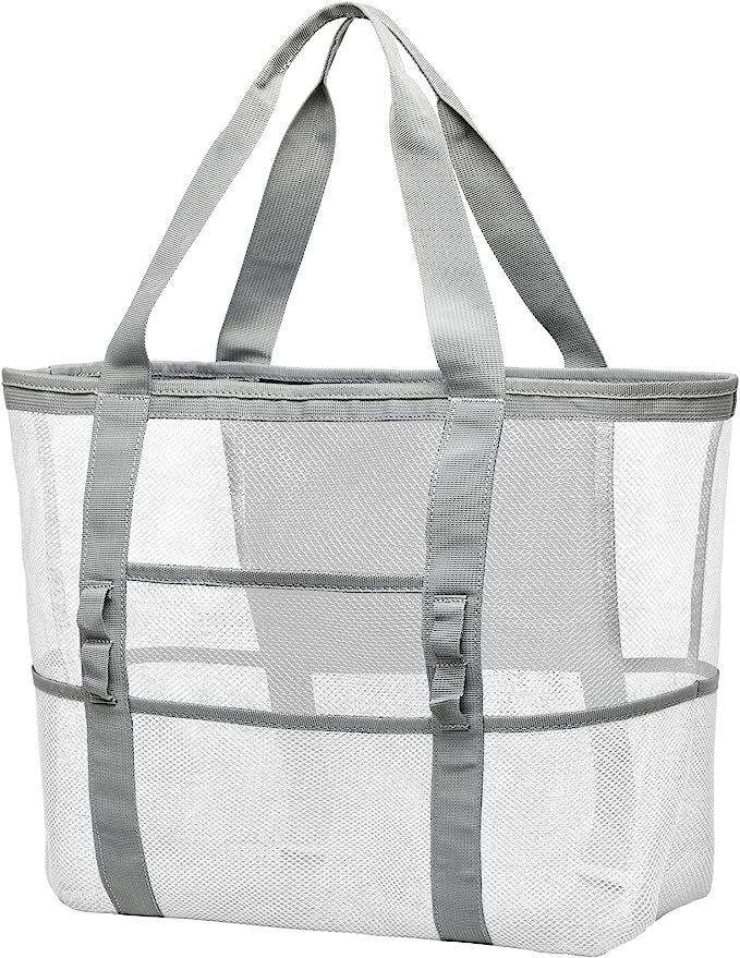 Beach Bag, F-color Mesh Beach Bag Oversized Beach Tote 9 Pockets Beach Toy Bag | Amazon (US)