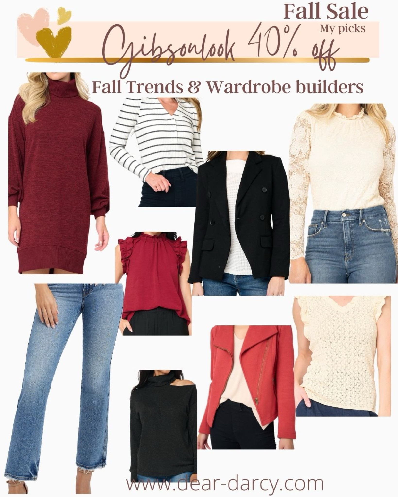 🚨 40% off 
Gibsonlook Fall arrivals and wardrobe builders 

 40% off New Fall arrivals &
Best sellers with
🚨 code DARCYFALL40

Moto jacket
Crochet light weight sweater top 
Sweater cardigan
Light weight long sleeve tee sweater top
Lace leave bodysuit
Roman sleeve sweater 

Shoulder cute out sweater $19 available in black

Turtle neck sweater dress two colors burgundy and pumpkin 

Ruffled cap sleeve 
Double breasted blazers 

And more


#LTKSaleAlert #LTKFindsUnder50 #LTKFindsUnder100