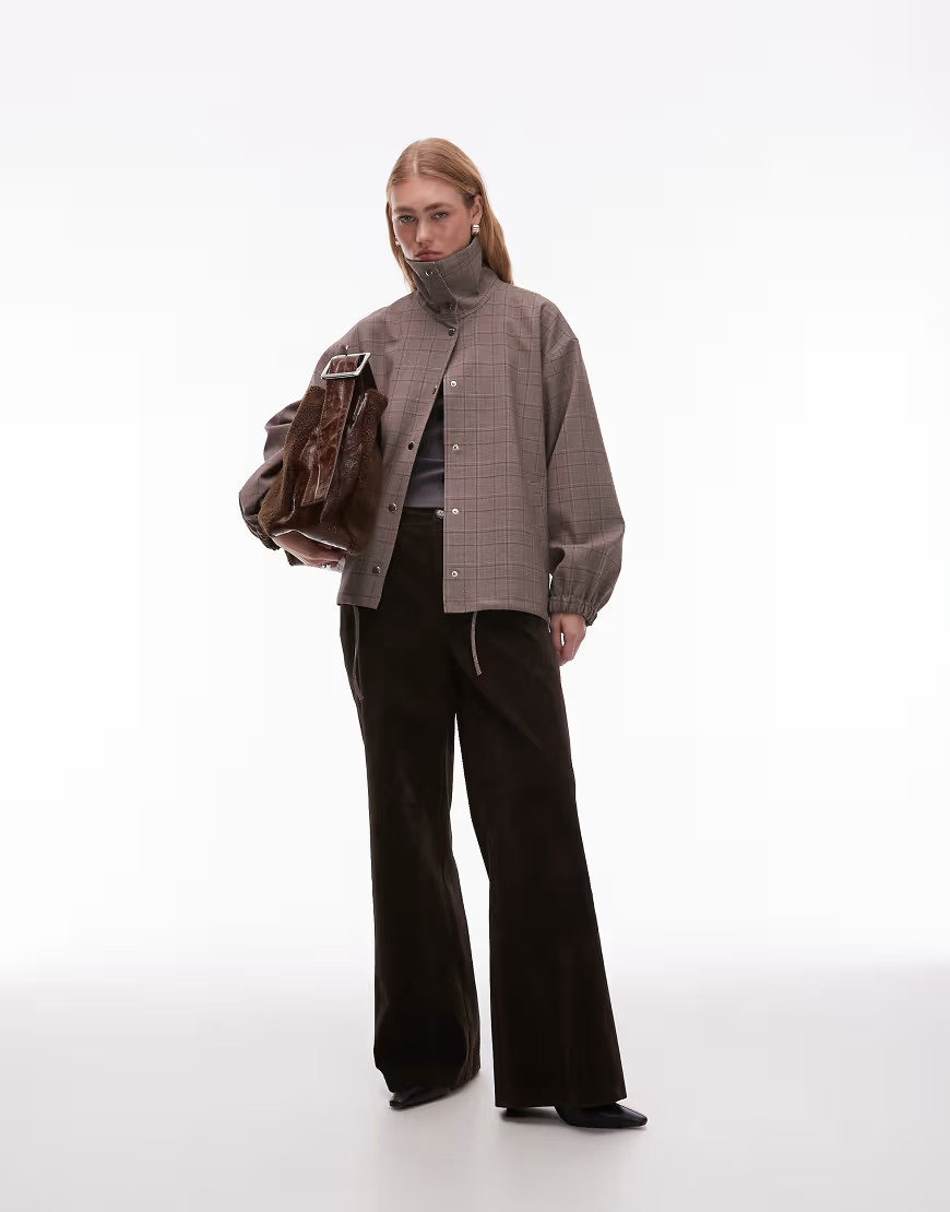 ASOS DESIGN tailored funnel neck jacket in grey check-Multi | ASOS (Global)