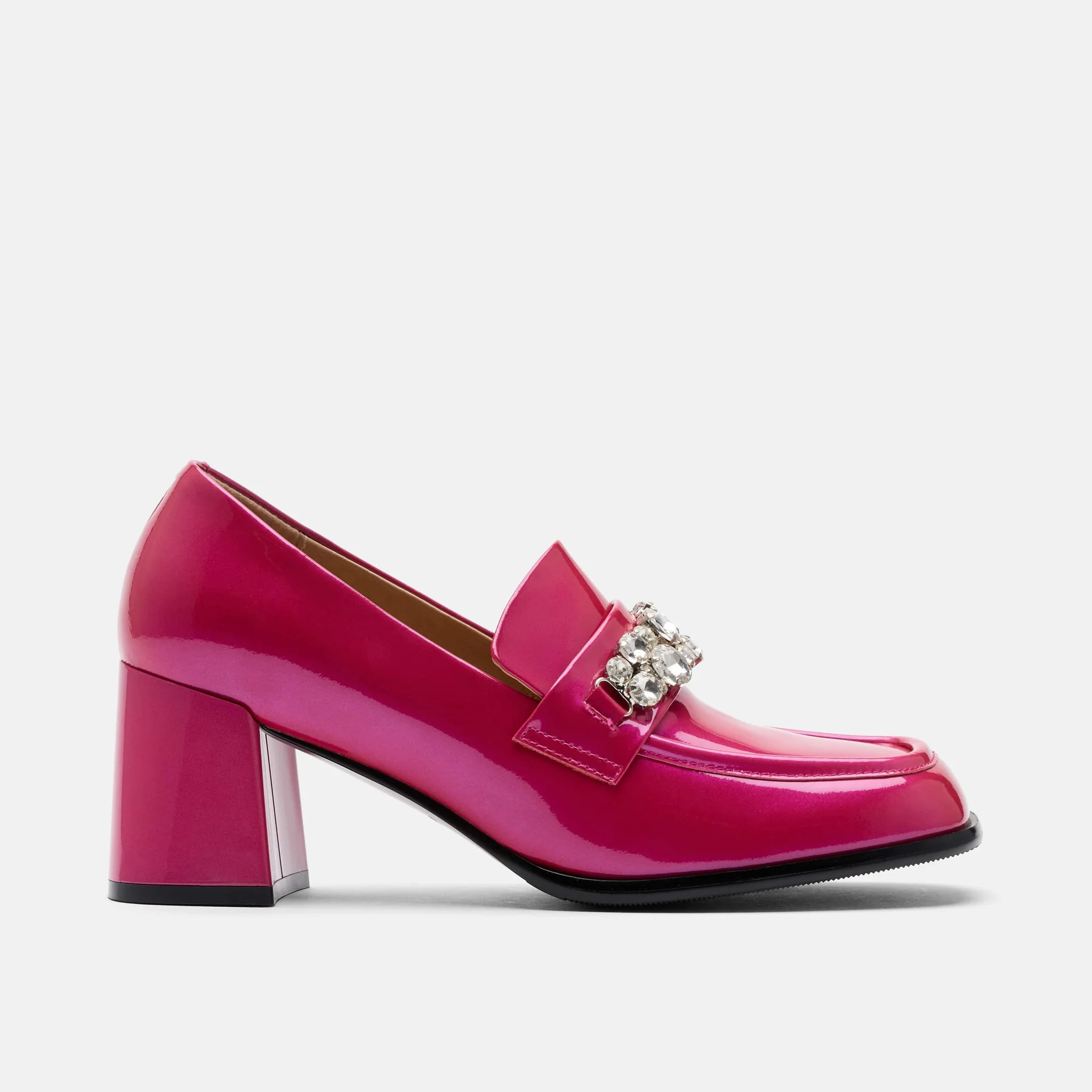 Margot Magenta Patent Leather Penny Loafer Block Pumps | Marc Nolan