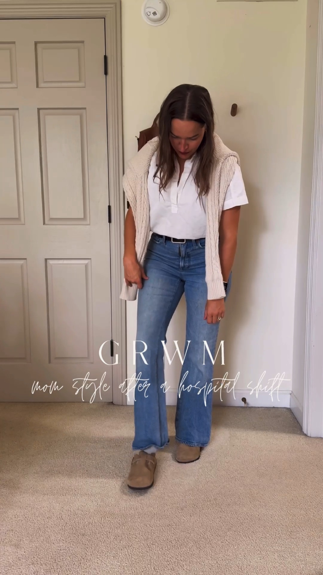 hospital scrubs to mom outfit. Classic fall neutrals. Capsule wardrobe staples. The sweater is from the men’s section and perfect over leggings too. 

#LTKxMadewell #LTKxPrime #LTKworkwear