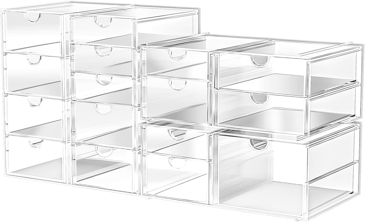 Makeup Organizer Storage With 16 Drawers, 4 Pcs Desktop Office Supplies, Desk Organizers, Clear D... | Amazon (US)
