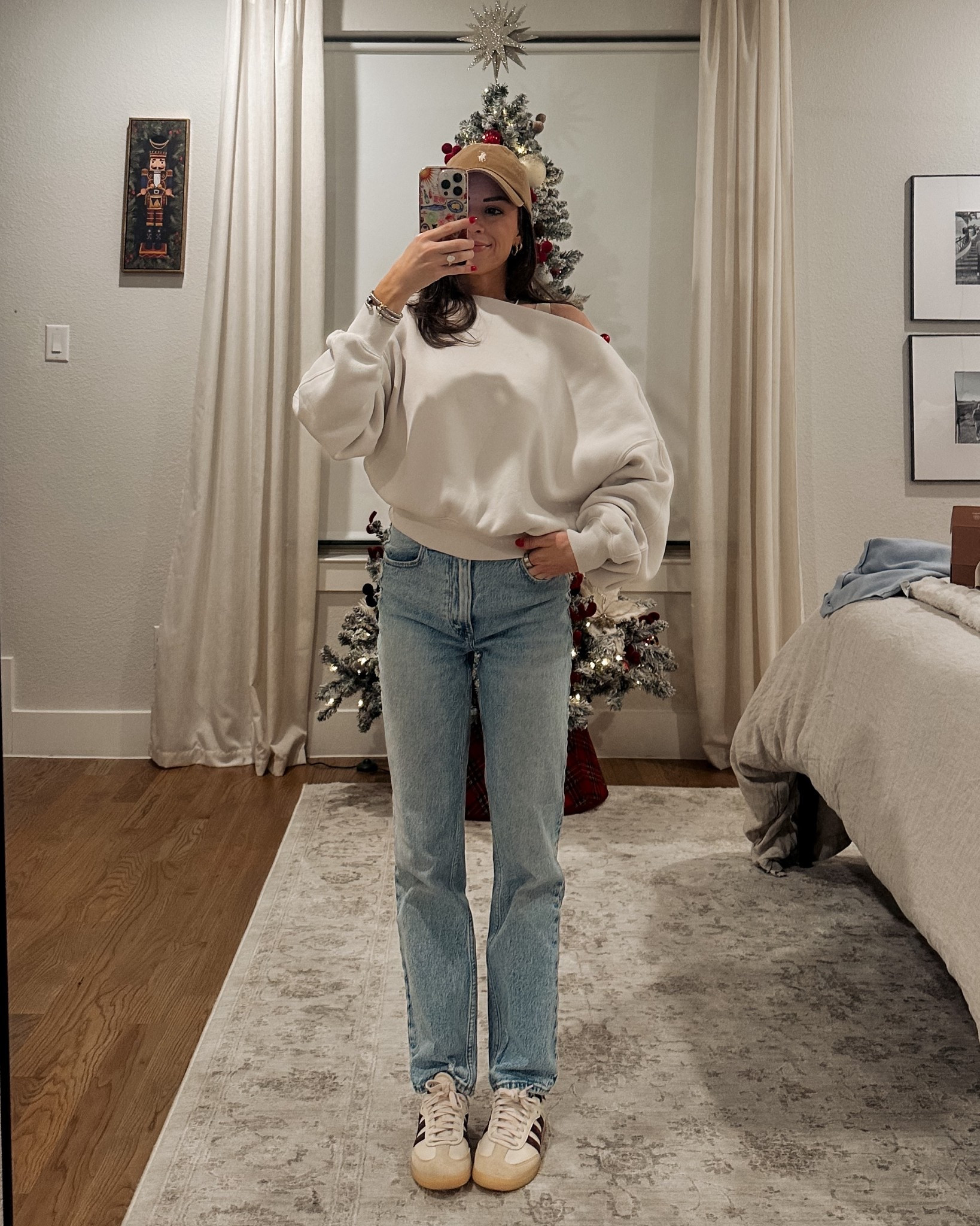  Outfit on major sale!! Best seller slouchy sweater comes in multiple colors — wearing XXS. 

casual outfit, cozy basics, straight leg jeans on sale, casual cute oversized crop sweater, adidas sambas outfit, polo hat outfit idea

#LTKFindsUnder100 #LTKSaleAlert #LTKTravel