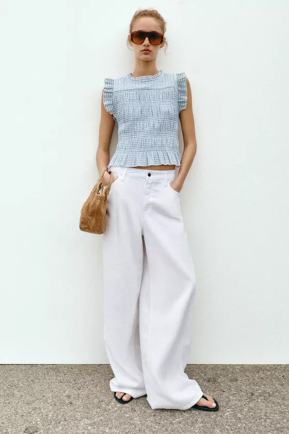 GINGHAM SMOCKED TOP | Zara UK