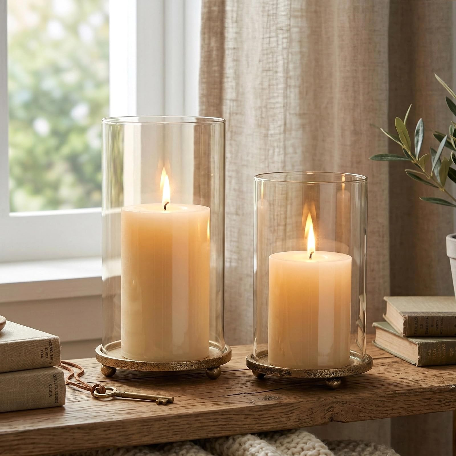 Hurricane Candle Holders Set of 2 - Pillar Candle Stands with Glass Sleeves for Fireplace Mantel ... | Amazon (US)