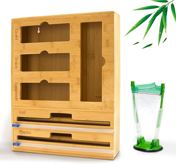 Bamboo Kitchen Drawer Organizer 7-in-1 for Food Bags and Wraps Adjustable Compartment Storage wit... | Amazon (US)