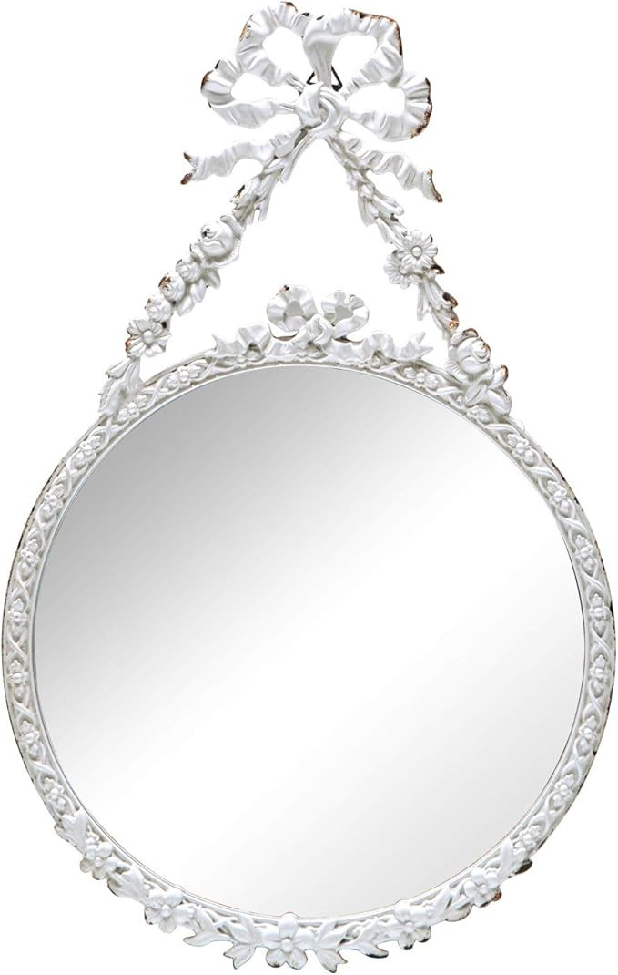 SOFFEE DESIGN 8'' Wall Mounted Round Mirror Decorative with Minimalist White Bow for Hanging, Rus... | Amazon (US)