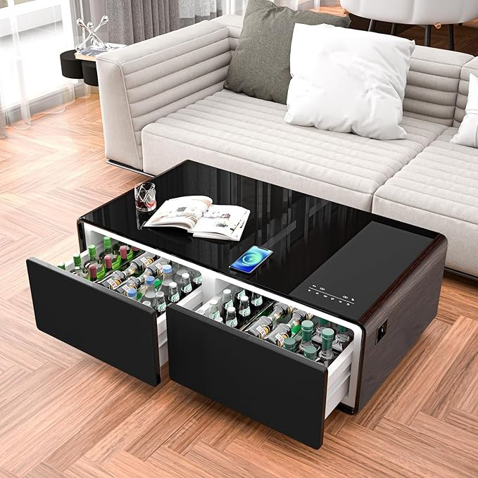 Smart Coffee Table with Fridge and Bluetooth, Smart Refrigerator Table with Dual Speakers, 15W Wi... | Amazon (US)