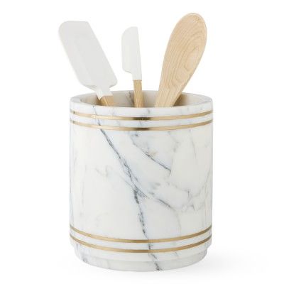 Arabescato Marble with Brass Inlay Utensil Holder | Williams-Sonoma