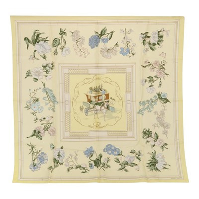 HERMES Carre 90 Scarf QUAI aux fleurs Silk Beige Auth am6948  | eBay | eBay US