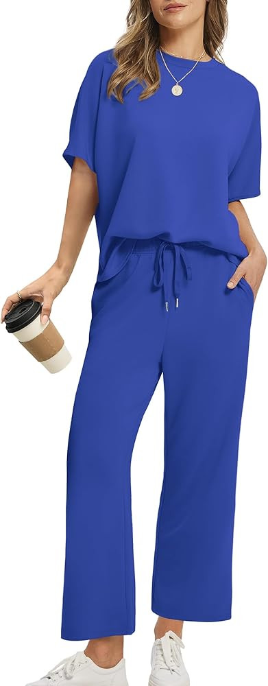 Sampeel Two Piece Sets for Women Summer Outfits Oversized Wide Leg Crop Pants Lounge Sets Airport... | Amazon (US)