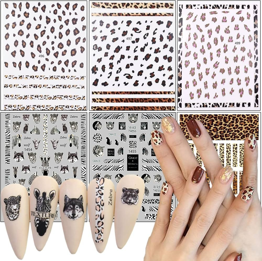 Leopard Print Nail Art Stickers, Holographic Animal Striped Nail Self-Adhesive Sticker Design, Ze... | Amazon (US)