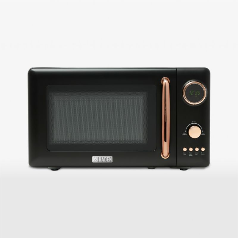 HADEN Heritage Black and Copper Compact Microwave | Crate & Barrel | Crate & Barrel