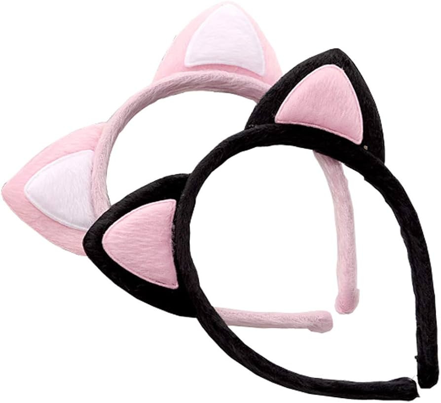 2 Pcs Cute Cat Ears Headbands Velvet Cloth Wrapped Plastic Headwear Princess Hair Bands Hair Hoop... | Amazon (US)