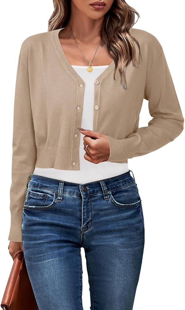 Newshows Womens 2025 Fall Cropped Cardigan Fashion Knit Bolero Shrug Long Sleeve V Neck Business ... | Amazon (US)