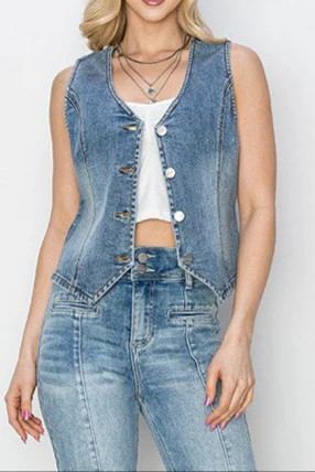 Deana V-Neck Button Down Vest | MTT Collective