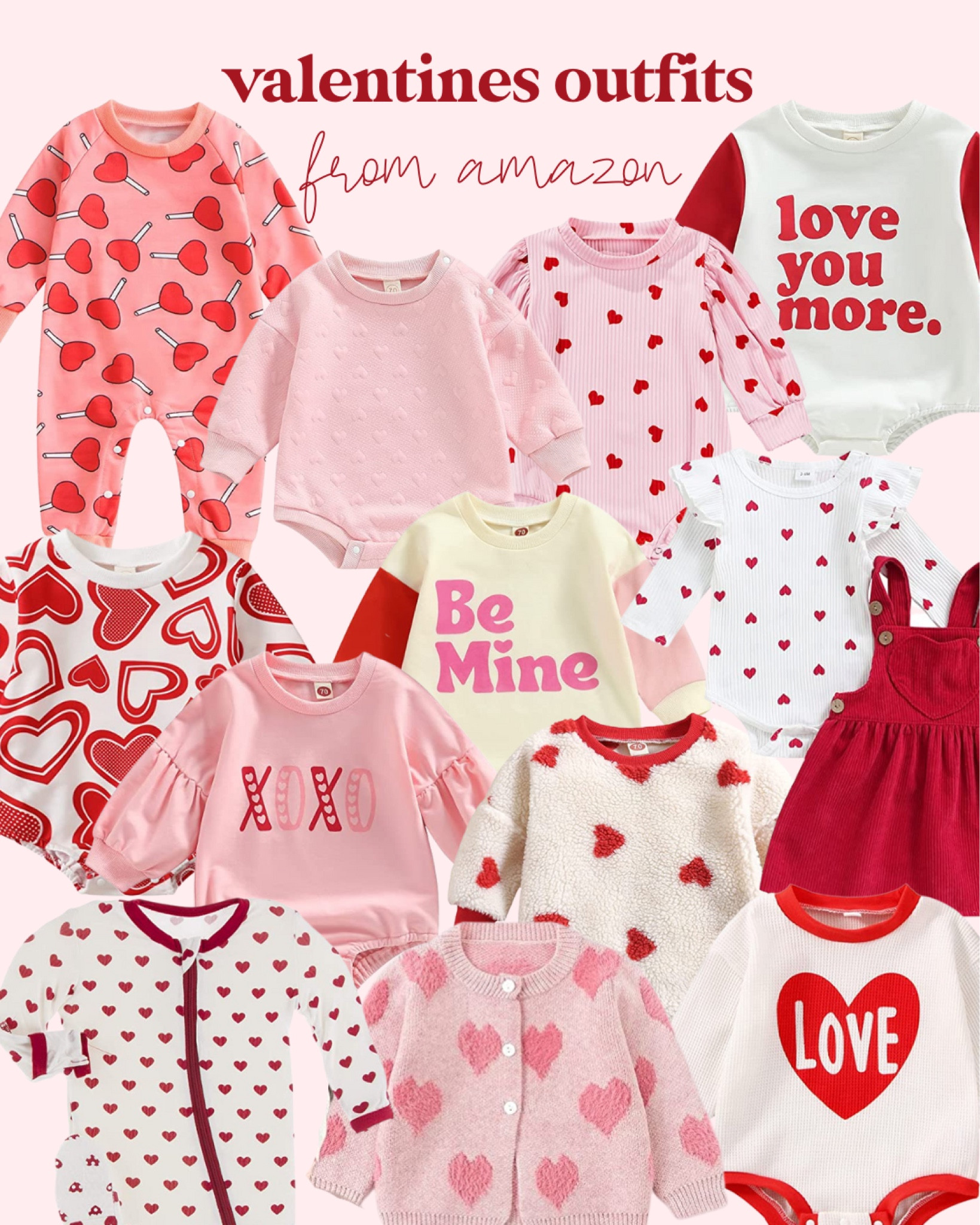 amazon finds winter onesies, valentines,  baby’s first valentines, vday, v-day, valentines day, pink outfit ideas for babies, pink and red, v day outfits

#LTKbaby #LTKunder50 #LTKSeasonal