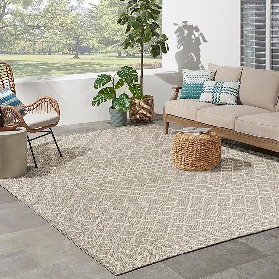 Nourison Positano Indoor/Outdoor Light Grey 8' x 10' Area Rug, Easy Cleaning, Non Shedding, Bed R... | Amazon (US)