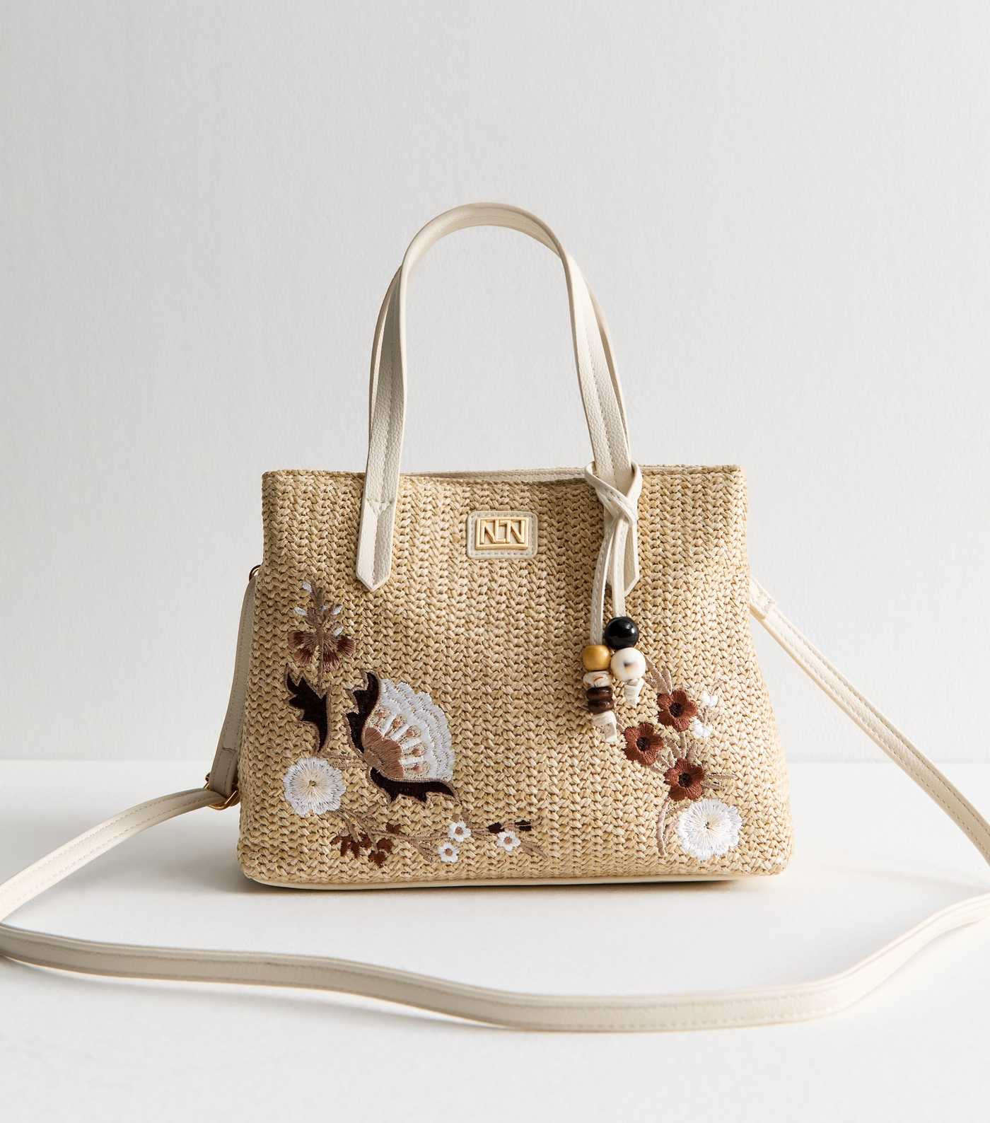 Stone Floral Embroidery Woven Tote Bag | New Look | New Look (UK)
