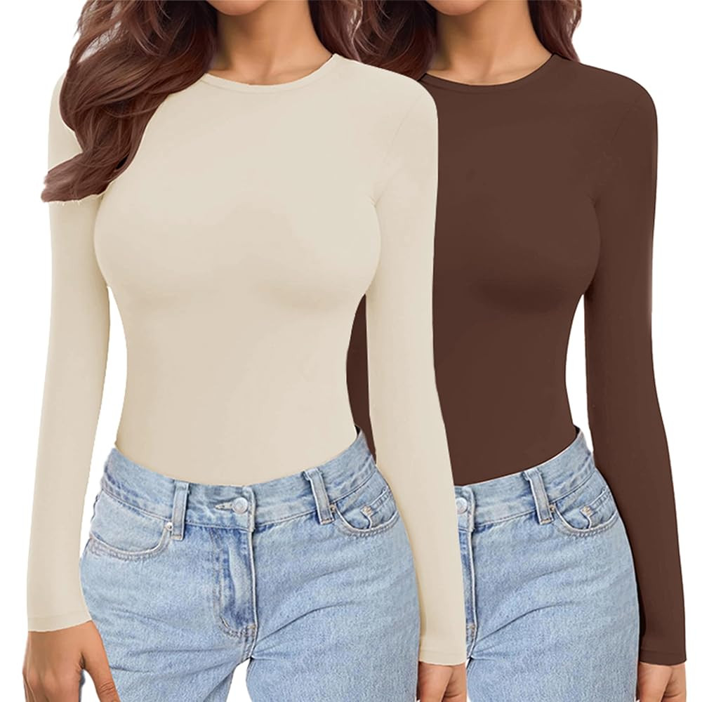 Ekouaer Womens 2 Pack Long Sleeve Tops Crew Neck Thermal Shirts Winter Stretch Fitted Underscrubs... | Amazon (UK)